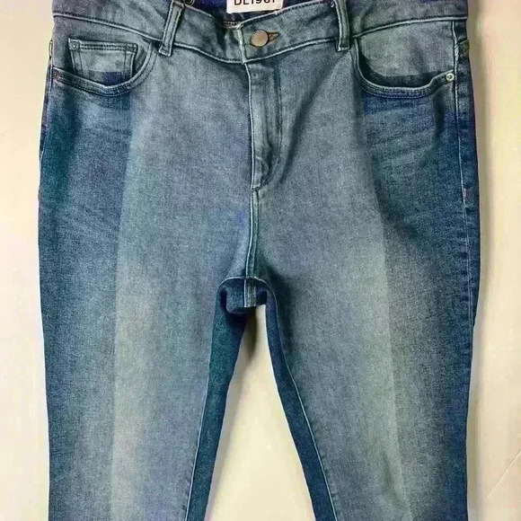 DL1961 Two-Tone Denim Jeans with Frayed Edges - Picture 3 of 8